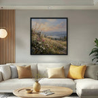 Wildflower Hillside Canvas Art - Square – Black Floating Frame in room setting