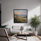 Wildflower Hillside Canvas Art - Square – Black Floating Frame in room setting