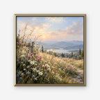 Wildflower Hillside Canvas Art - Square – Gold Floating Frame on white background