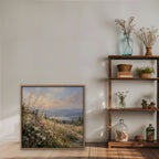Wildflower Hillside Canvas Art - Square – Oak Floating Frame in room setting
