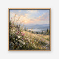 Wildflower Hillside Canvas Art - Square – Oak Floating Frame on white background