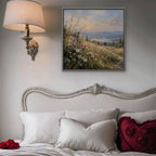 Wildflower Hillside Canvas Art - Square – Silver Floating Frame in room setting