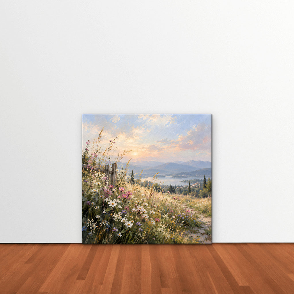 Wildflower Hillside Canvas Art - Square – Stretched Canvas Only in room setting