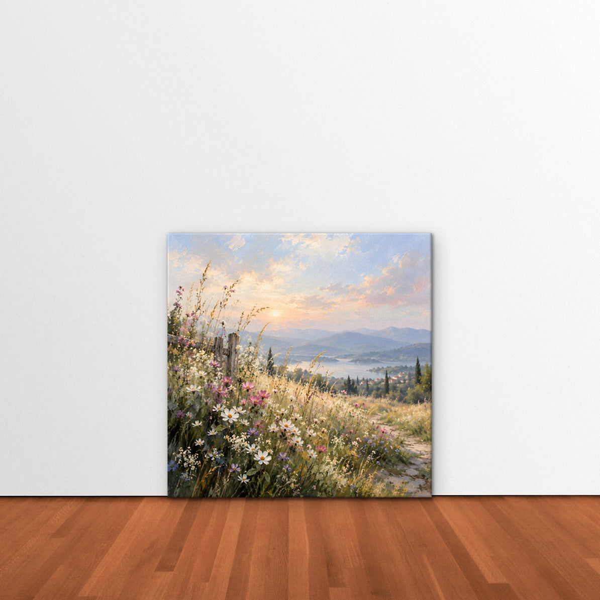 Wildflower Hillside Canvas Art - Square – Stretched Canvas Only in room setting