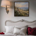 Wildflower Hillside Canvas Art - Square – Walnut Floating Frame in room setting