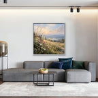 Wildflower Hillside Canvas Art - Square – White Floating Frame in room setting