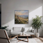 Wildflower Hillside Canvas Art - Square – White Floating Frame in room setting