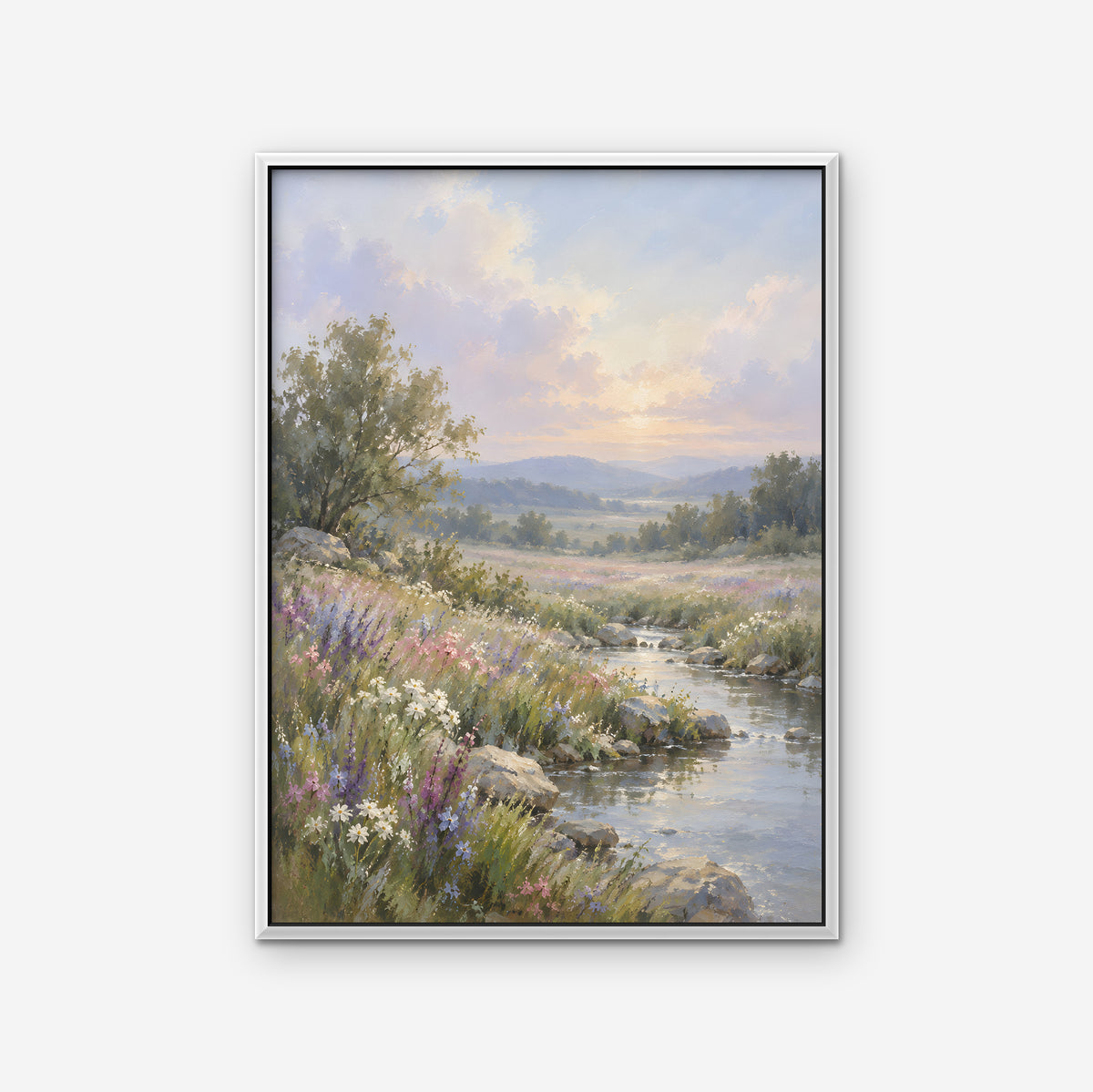 Wildflower Stream Canvas Art - Vertical – White Floating Frame on white background