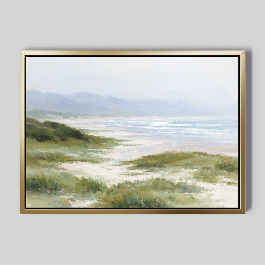 Where the Grasses Meet the Sea – blue vintage canvas wall art print by Aspire Prints