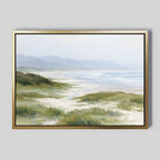 Where the Grasses Meet the Sea – blue vintage canvas wall art print by Aspire Prints