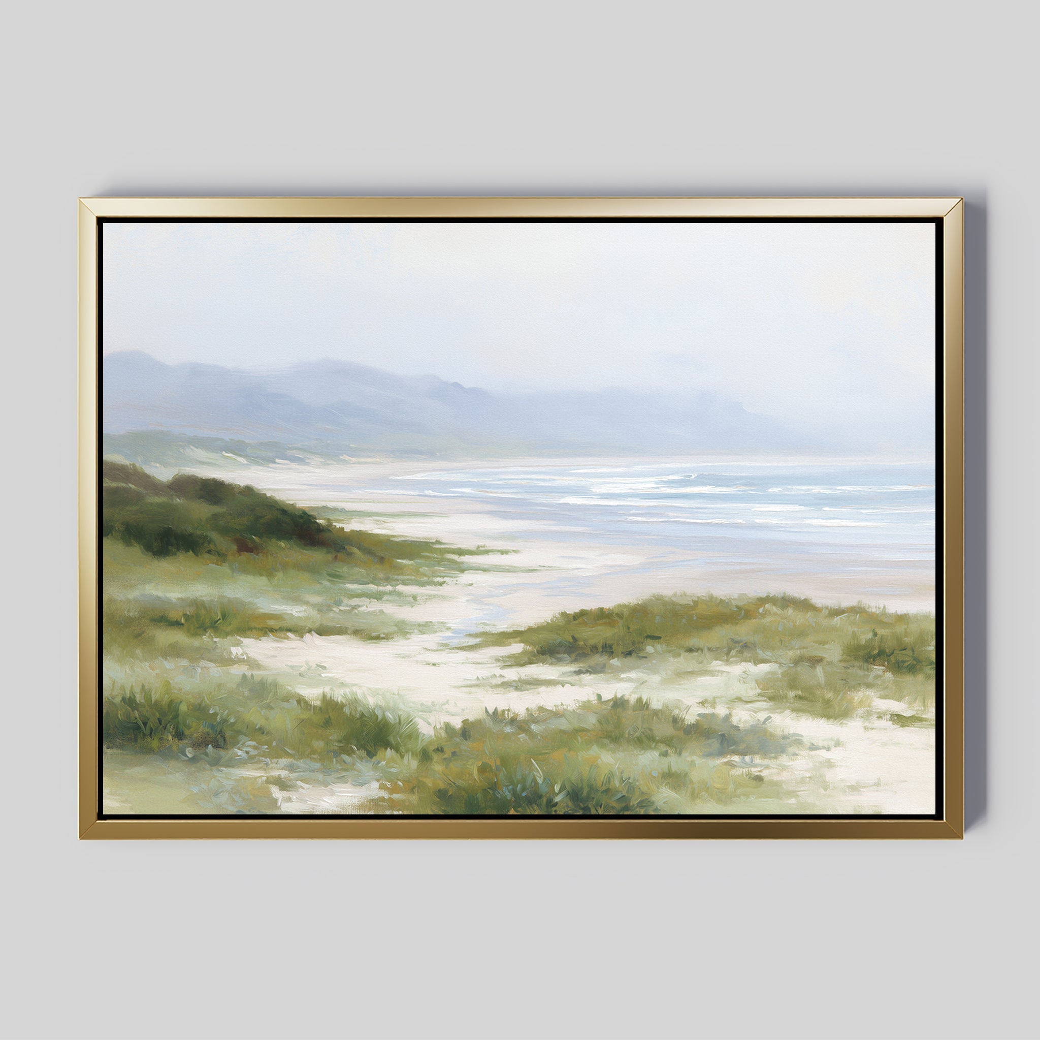 Where the Grasses Meet the Sea – blue vintage canvas wall art print by Aspire Prints