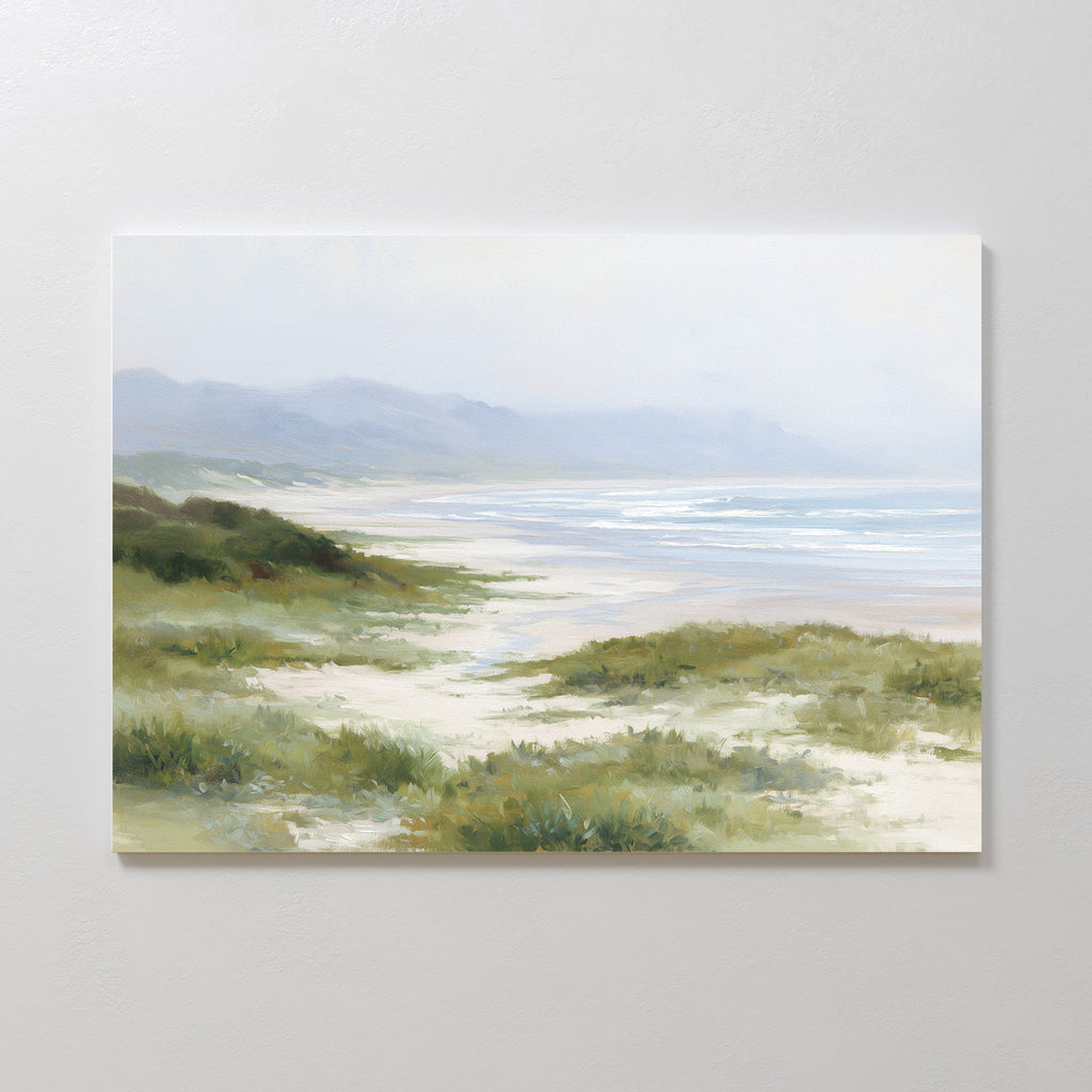 Where the Grasses Meet the Sea – blue vintage canvas wall art print by Aspire Prints