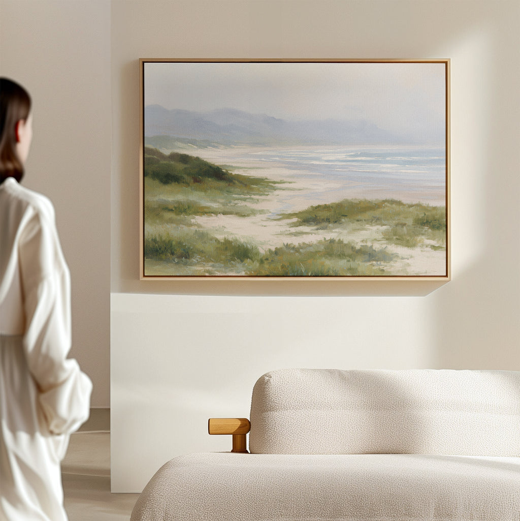 Where the Grasses Meet the Sea – blue vintage canvas wall art print by Aspire Prints