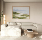 Where the Grasses Meet the Sea – blue vintage canvas wall art print by Aspire Prints