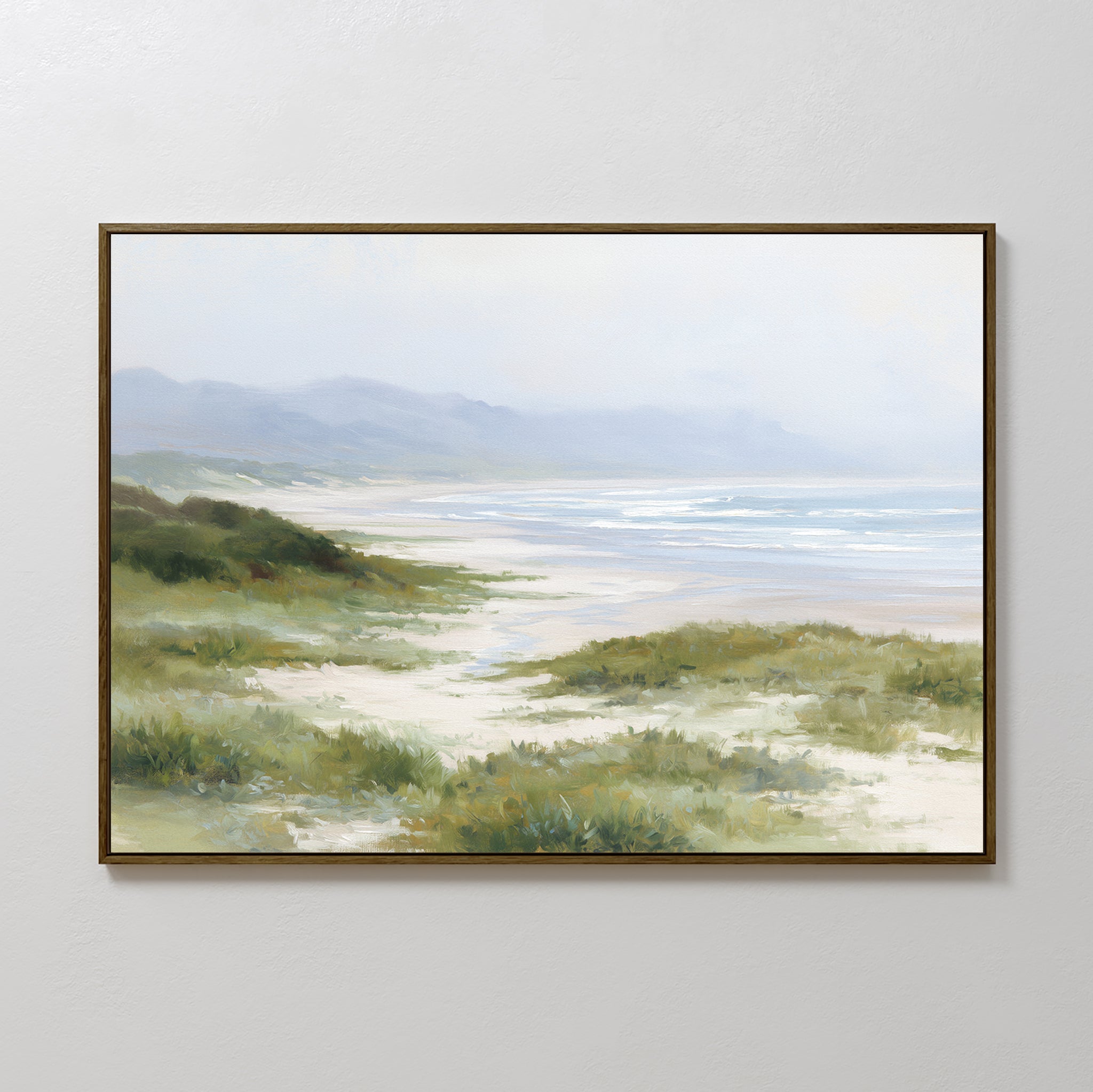 Where the Grasses Meet the Sea – blue vintage canvas wall art print by Aspire Prints