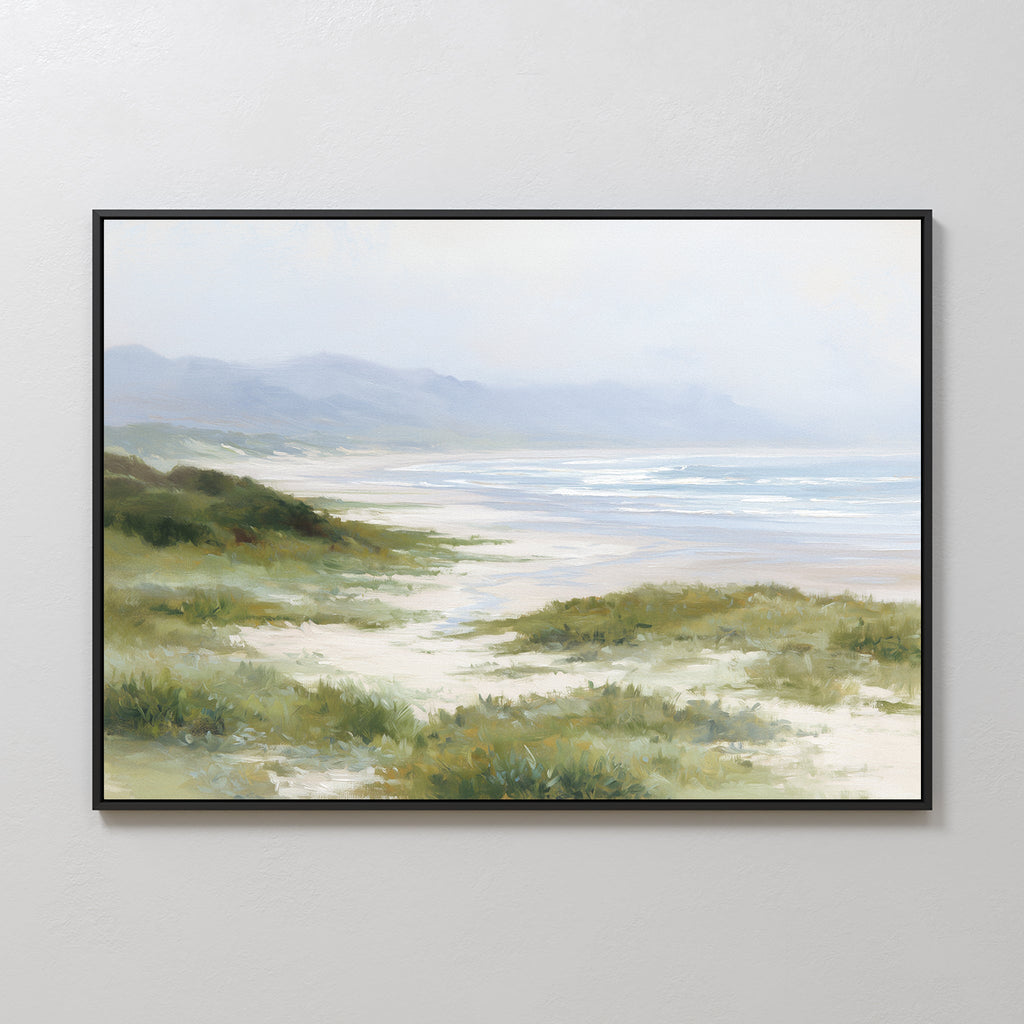 Where the Grasses Meet the Sea – blue vintage canvas wall art print by Aspire Prints