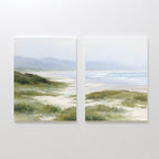 Where the Grass Meets the Sea – Set of 2 Canvas Prints set of 2 – blue vintage canvas wall art by Aspire Prints
