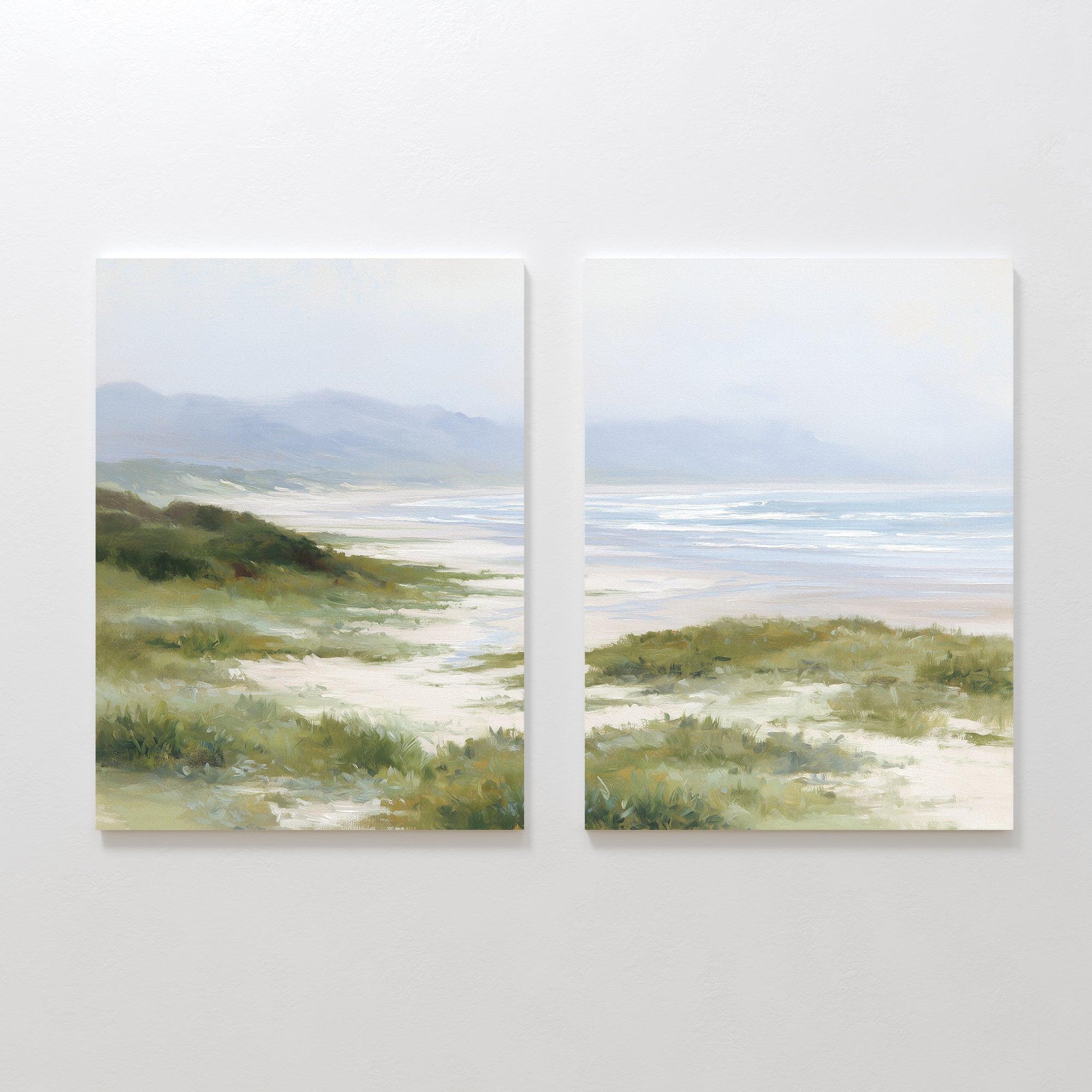 Where the Grass Meets the Sea – Set of 2 Canvas Prints set of 2 – blue vintage canvas wall art by Aspire Prints