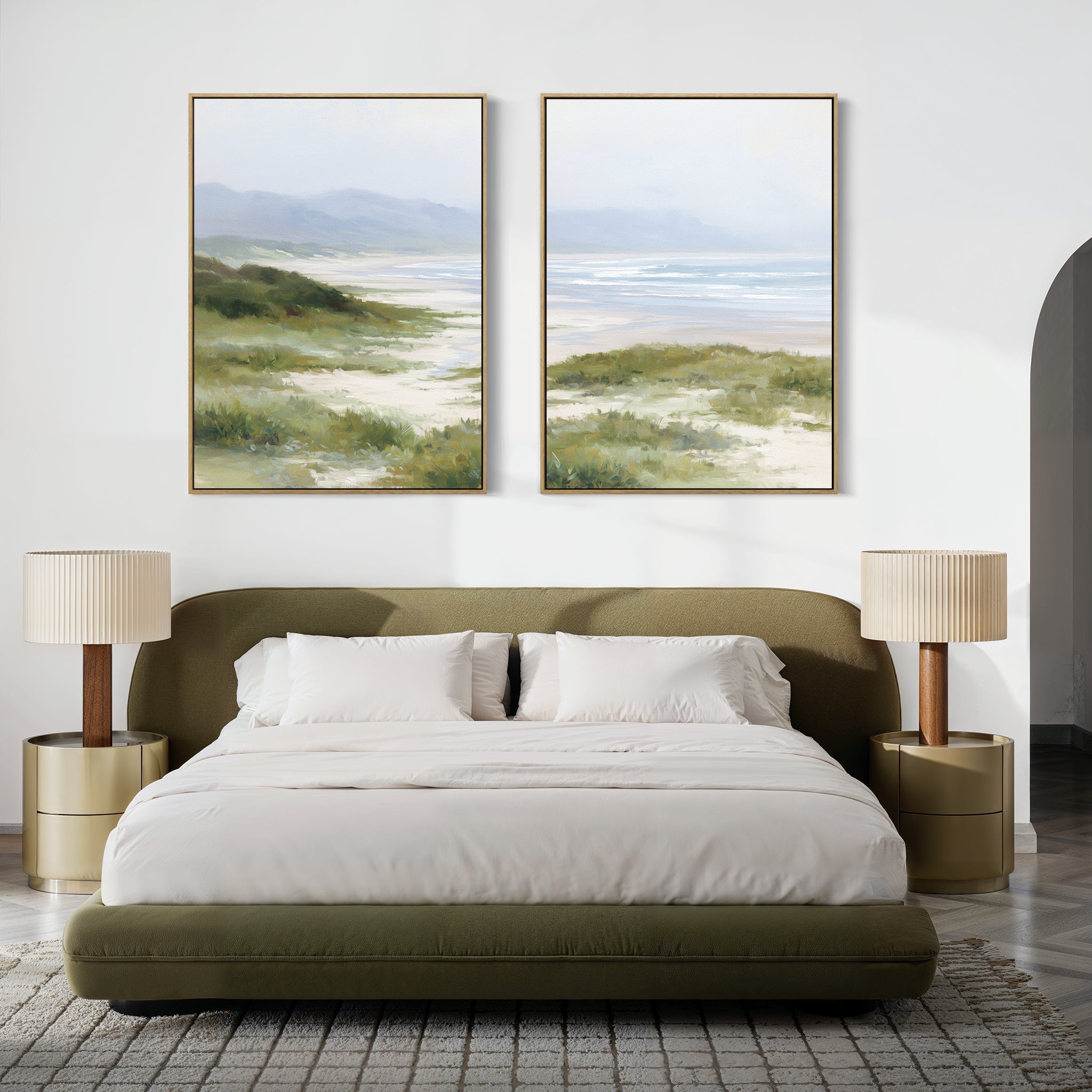 Where the Grass Meets the Sea – Set of 2 Canvas Prints set of 2 – blue vintage canvas wall art by Aspire Prints