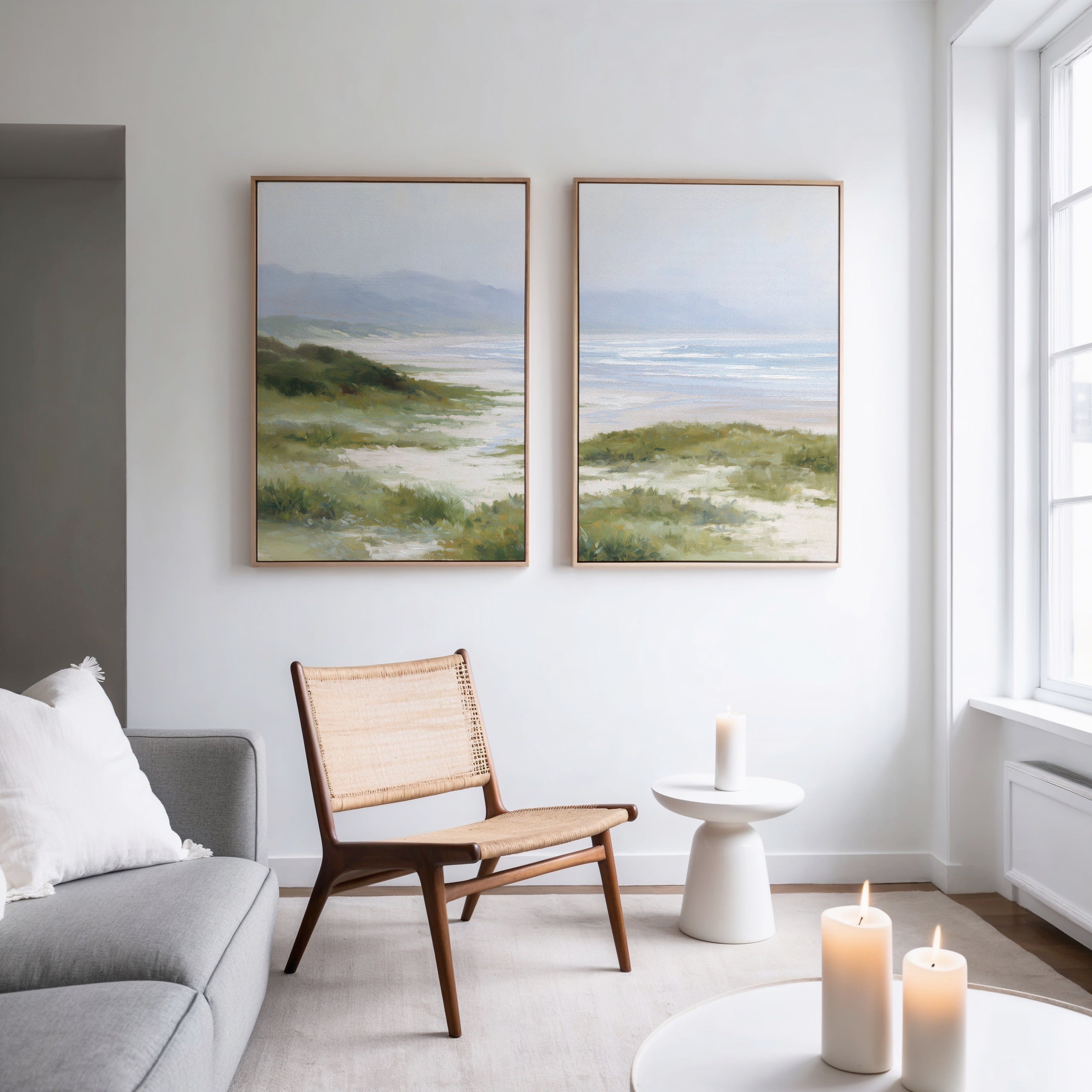 Where the Grass Meets the Sea – Set of 2 Canvas Prints set of 2 – blue vintage canvas wall art by Aspire Prints