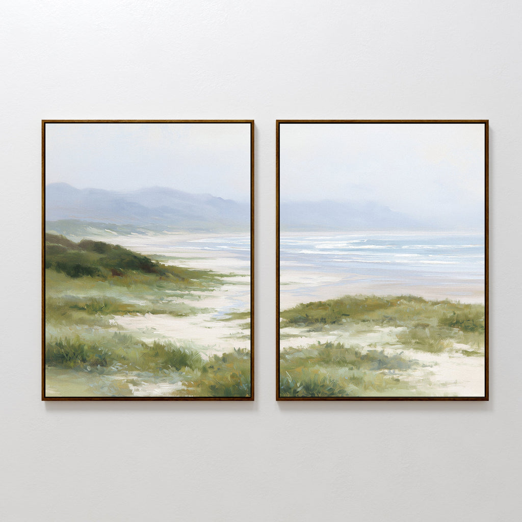 Where the Grass Meets the Sea – Set of 2 Canvas Prints set of 2 – blue vintage canvas wall art by Aspire Prints