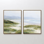 Where the Grass Meets the Sea – Set of 2 Canvas Prints set of 2 – blue vintage canvas wall art by Aspire Prints