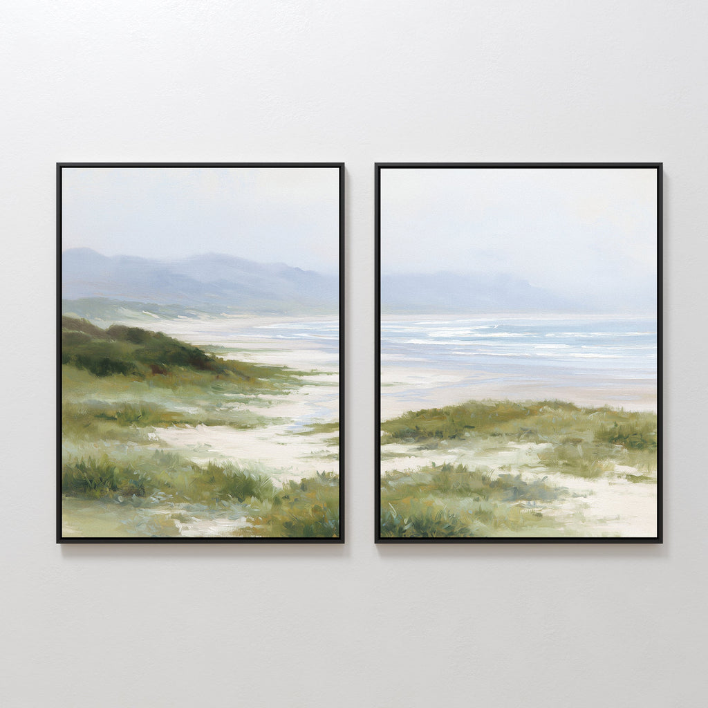 Where the Grass Meets the Sea – Set of 2 Canvas Prints set of 2 – blue vintage canvas wall art by Aspire Prints