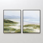 Where the Grass Meets the Sea – Set of 2 Canvas Prints set of 2 – blue vintage canvas wall art by Aspire Prints