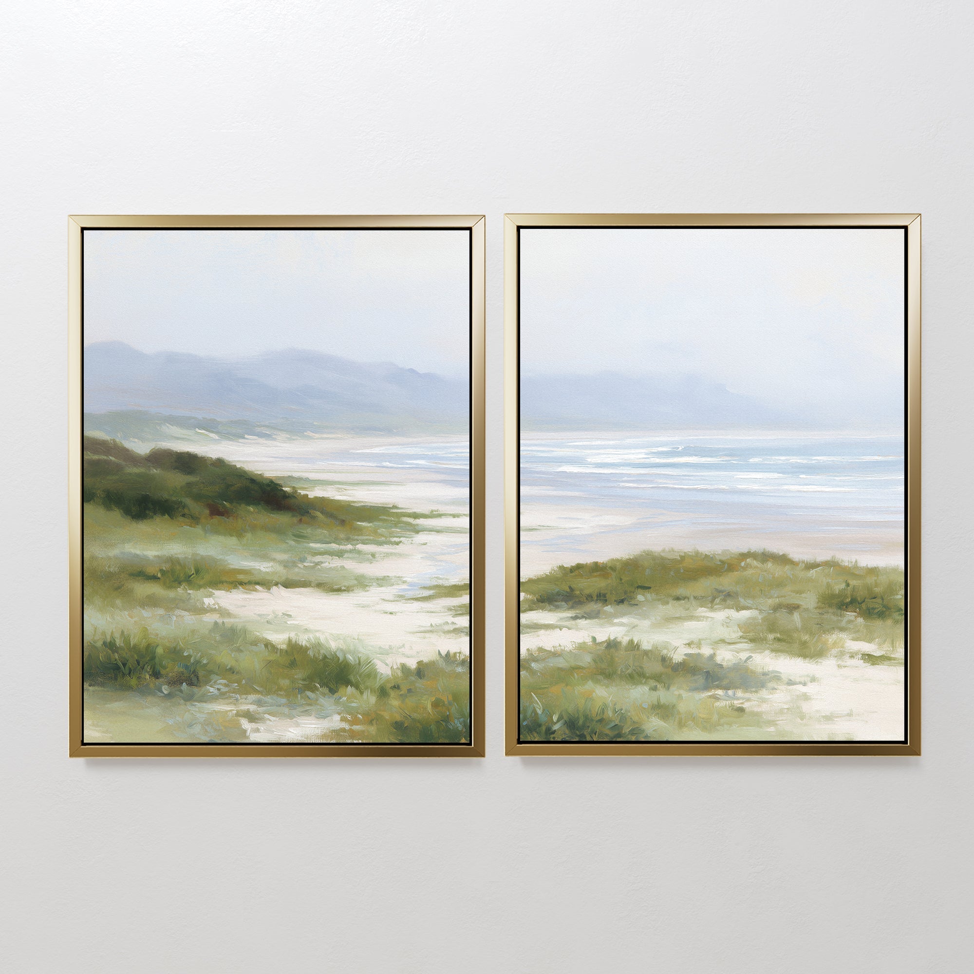 Where the Grass Meets the Sea – Set of 2 Canvas Prints set of 2 – blue vintage canvas wall art by Aspire Prints