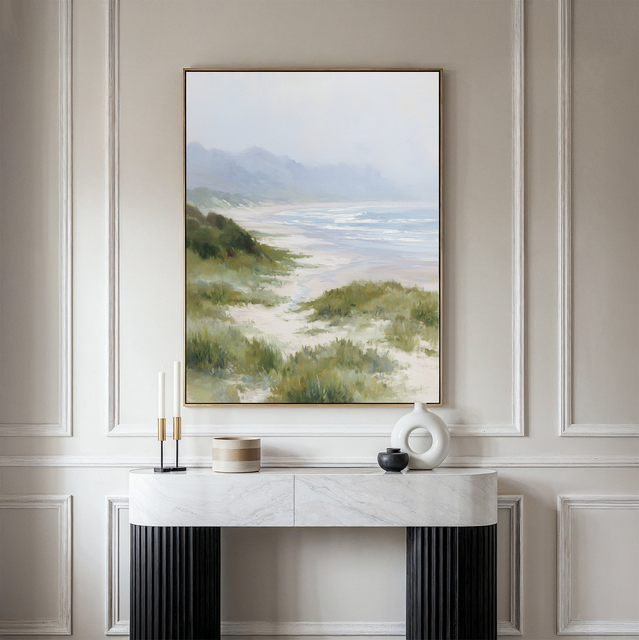 Where the Grass Meets the Tide – blue vintage canvas wall art print by Aspire Prints