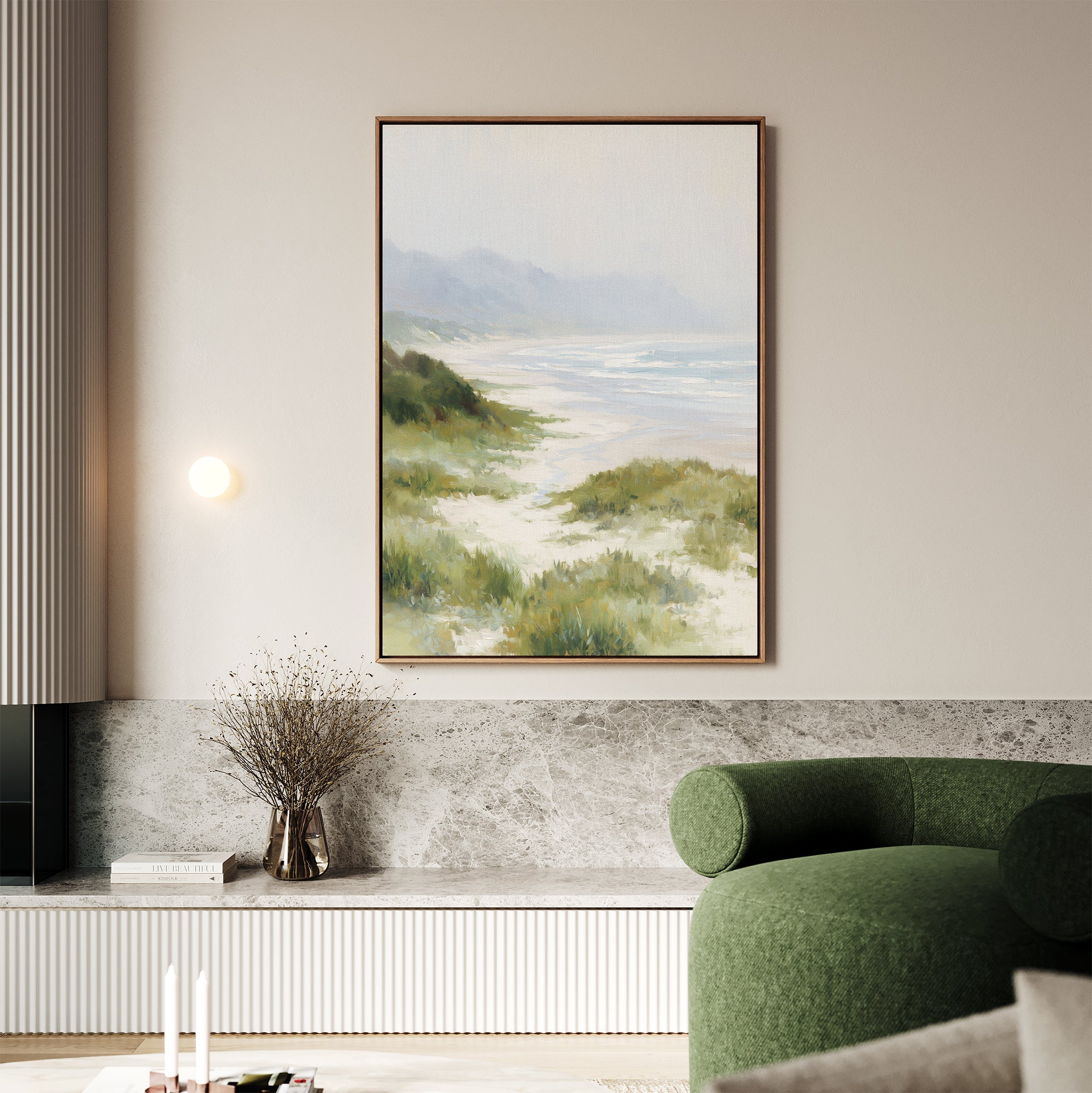 Where the Grass Meets the Tide – blue vintage canvas wall art print by Aspire Prints
