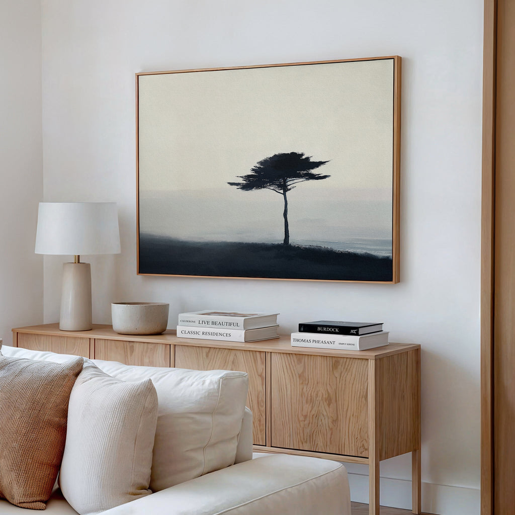 Whispers of the Bending Pine – neutral-toned botanical canvas wall art print by Aspire Prints