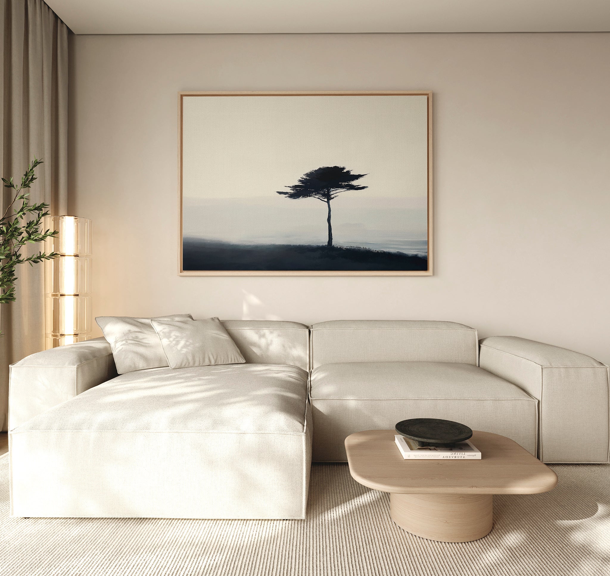 Whispers of the Bending Pine – neutral-toned botanical canvas wall art print by Aspire Prints