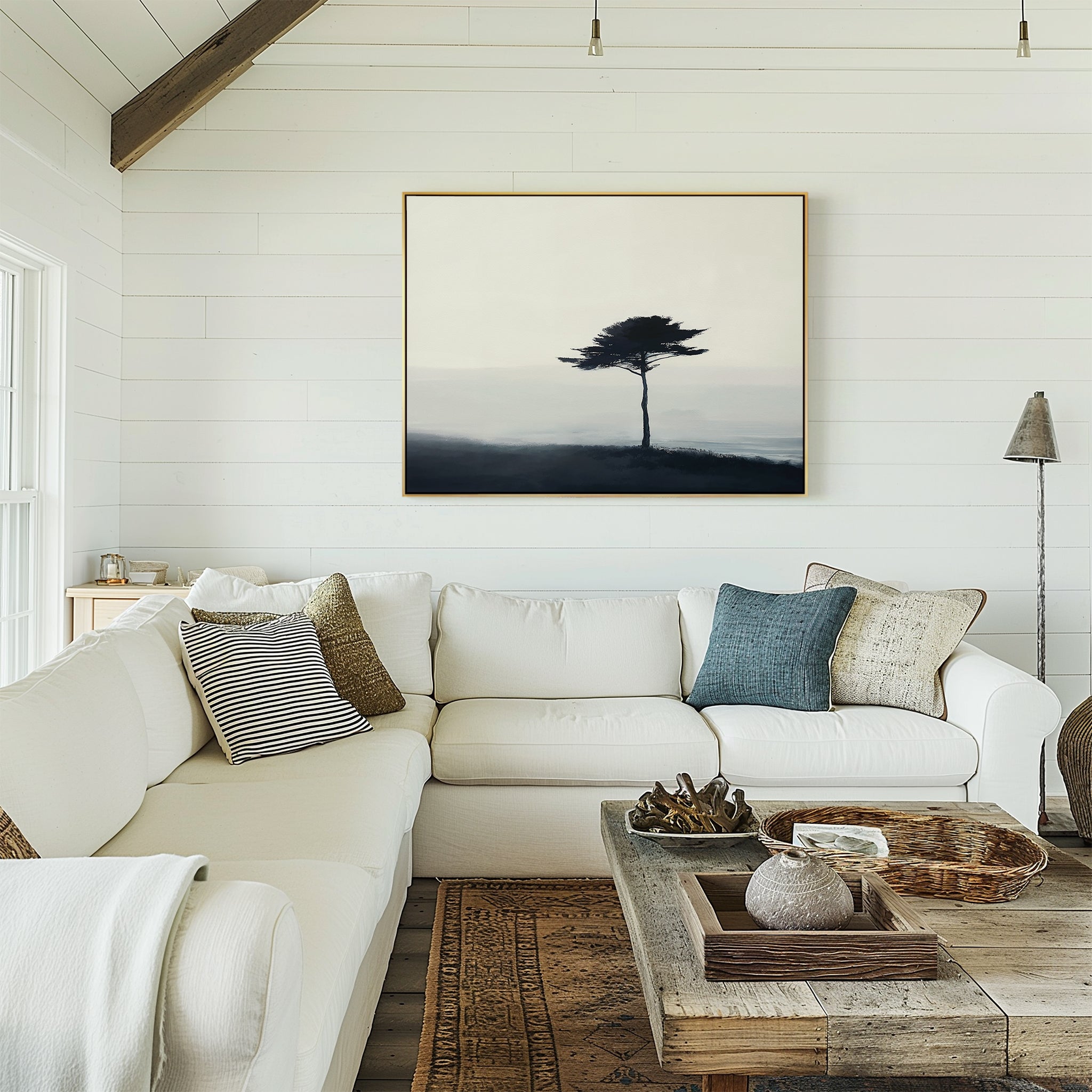 Whispers of the Bending Pine – neutral-toned botanical canvas wall art print by Aspire Prints