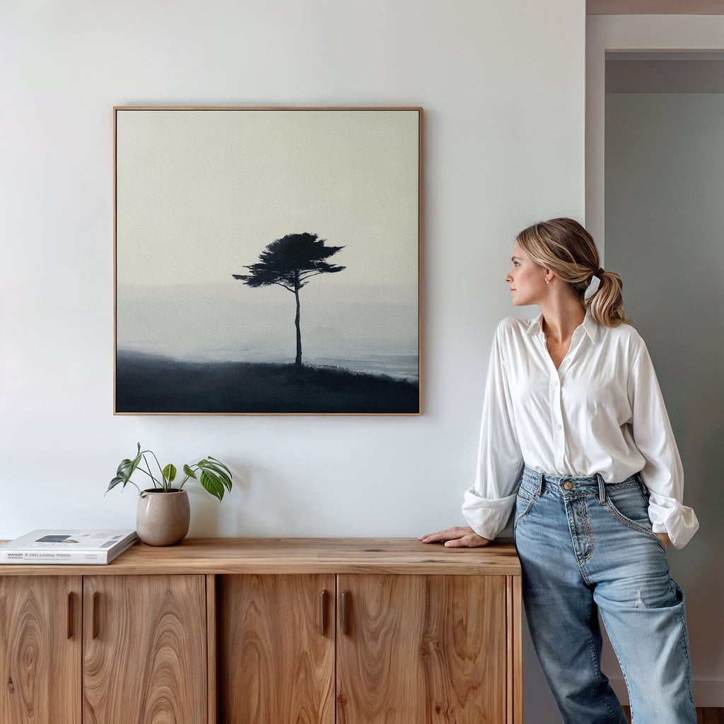 Whispers of the Bending Pine – neutral-toned botanical canvas wall art print by Aspire Prints