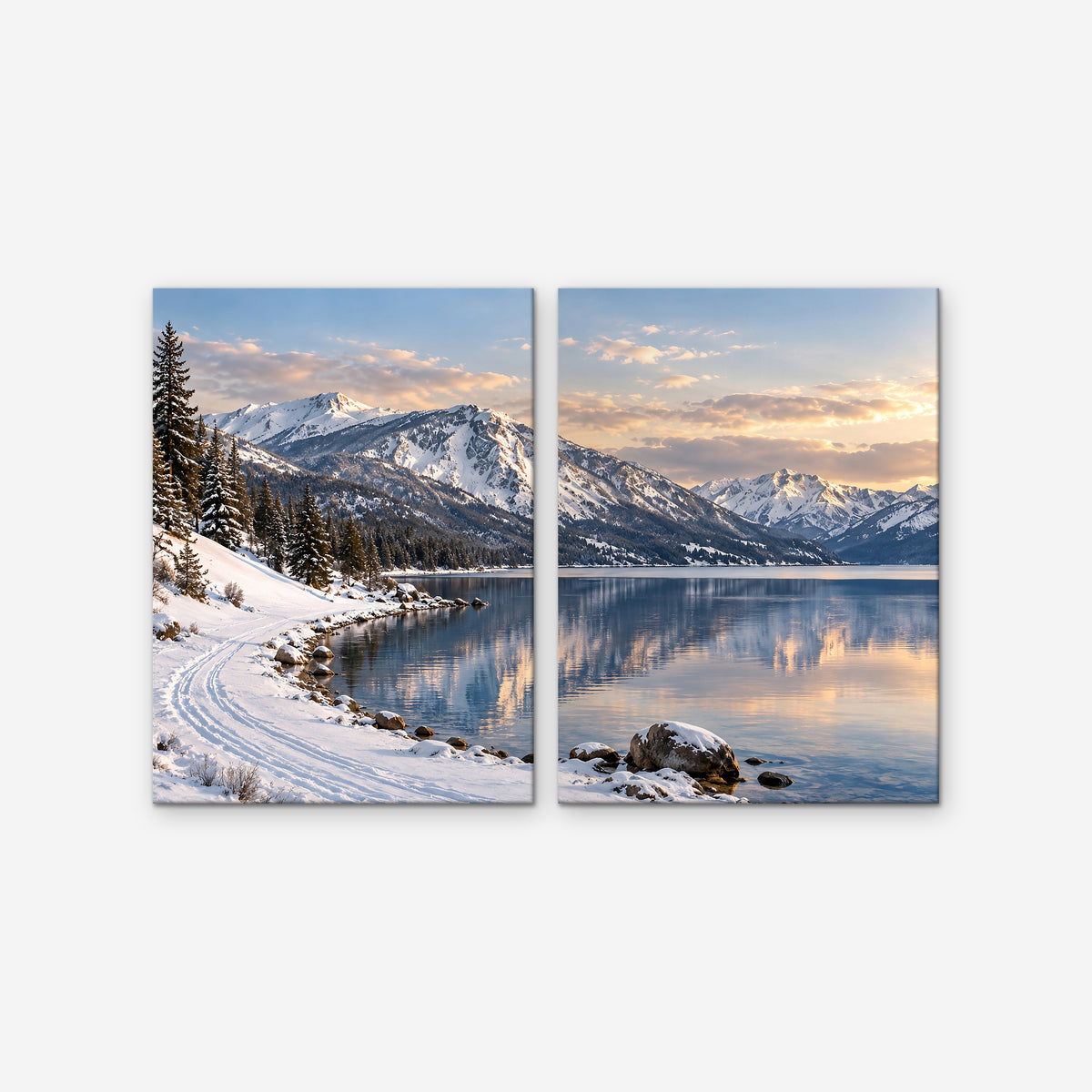 Winter Lake Canvas Art - Set of 2 – Stretched Canvas Only on white background