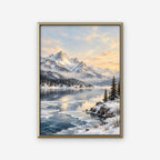 Winter Peak Reflections Canvas Art - Vertical – Gold Floating Frame on white background