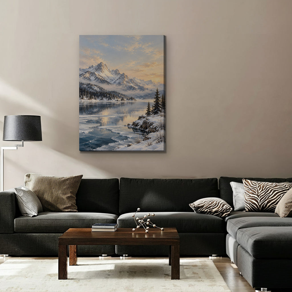 Winter Peak Reflections Canvas Art - Vertical – Stretched Canvas Only in room setting