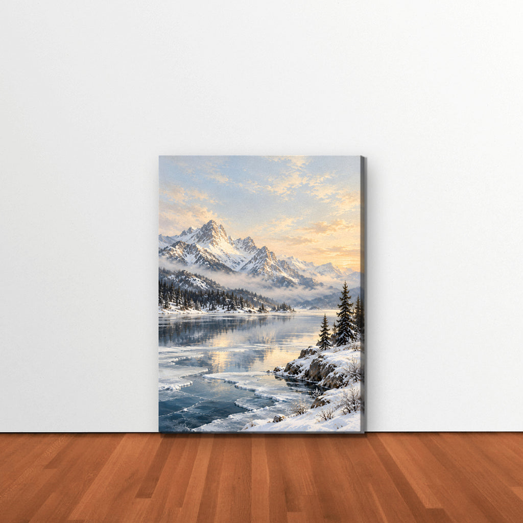 Winter Peak Reflections Canvas Art - Vertical – Stretched Canvas Only in room setting