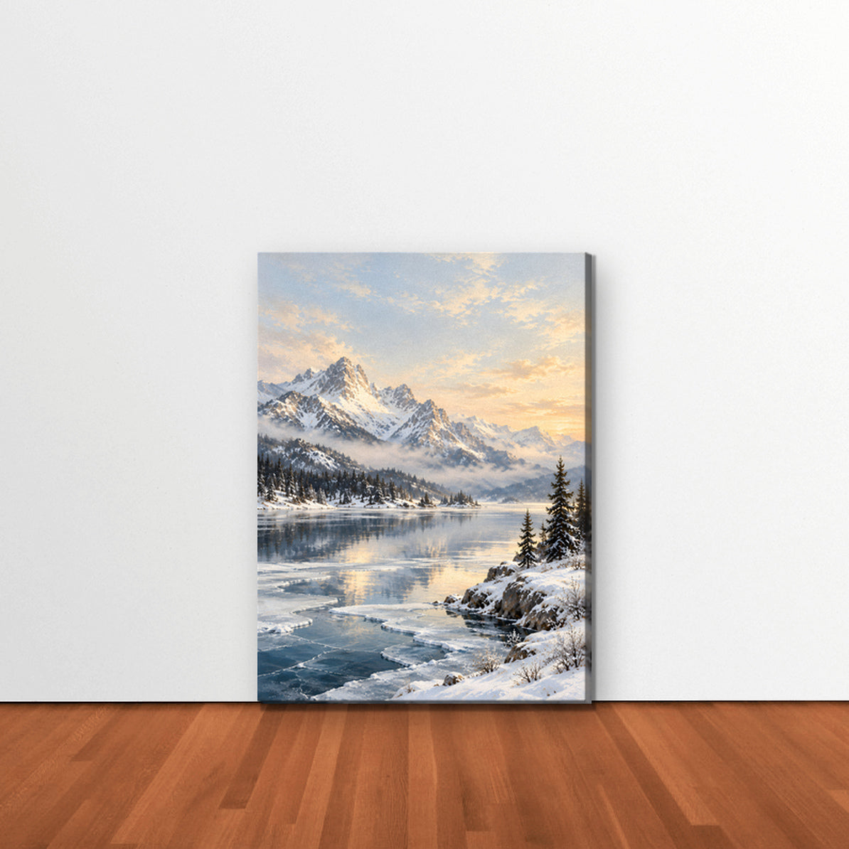 Winter Peak Reflections Canvas Art - Vertical – Stretched Canvas Only in room setting