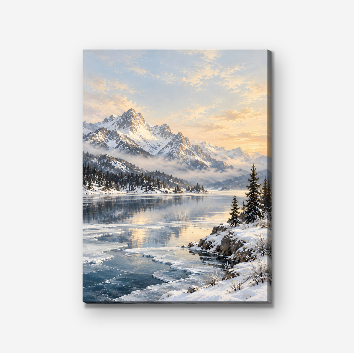 Winter Peak Reflections Canvas Art - Vertical – Stretched Canvas Only on white background