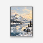 Winter Peak Reflections Canvas Art - Vertical – White Floating Frame on white background