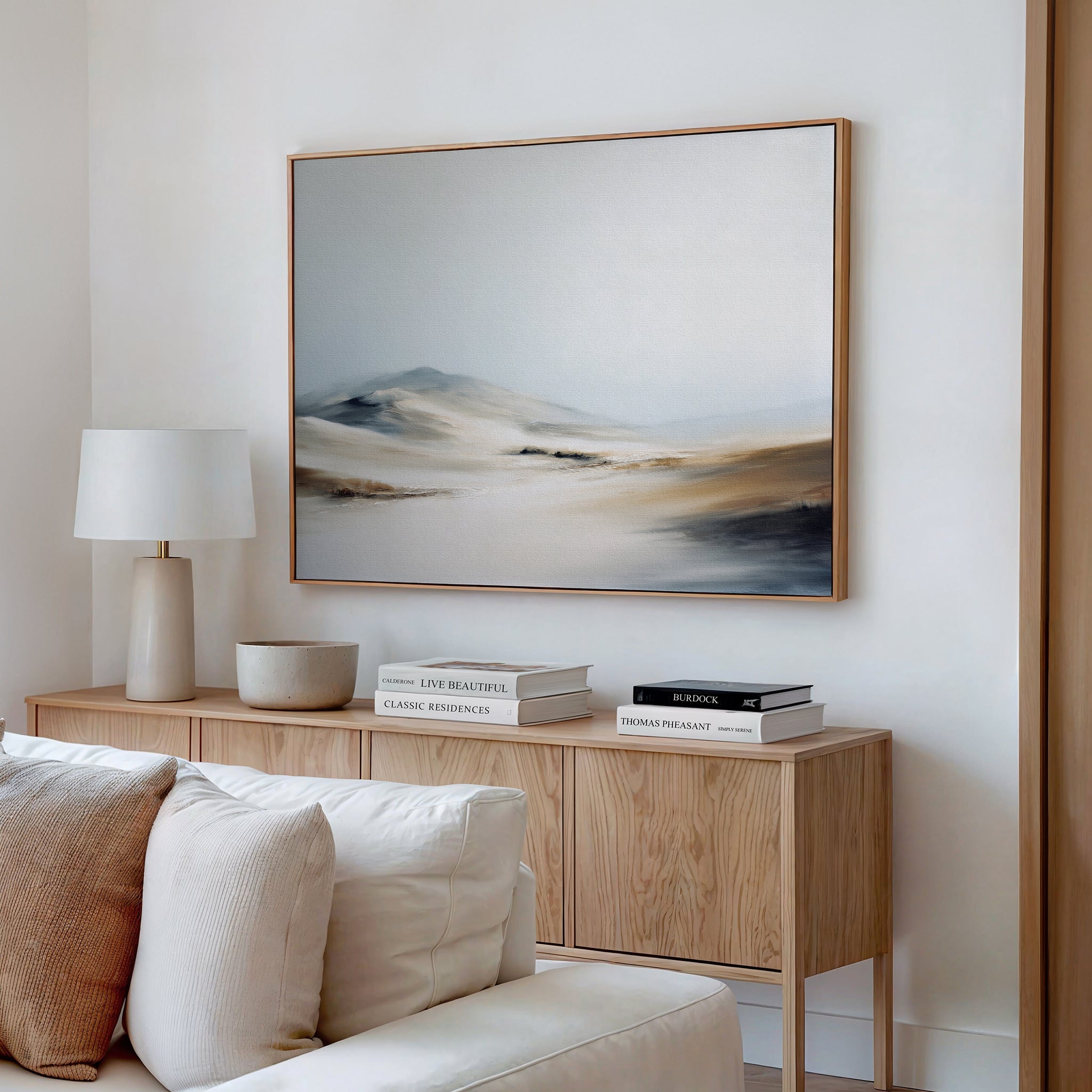 Whisper of the Frozen Plains – beige and white landscape canvas wall art print by Aspire Prints