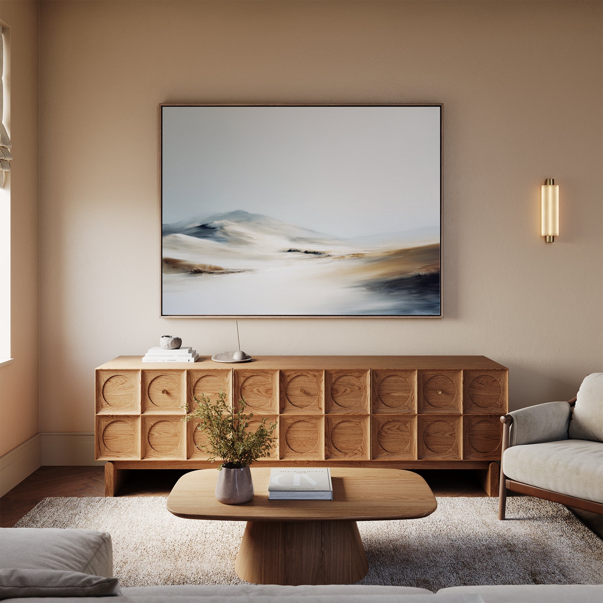 Whisper of the Frozen Plains – beige and white landscape canvas wall art print by Aspire Prints