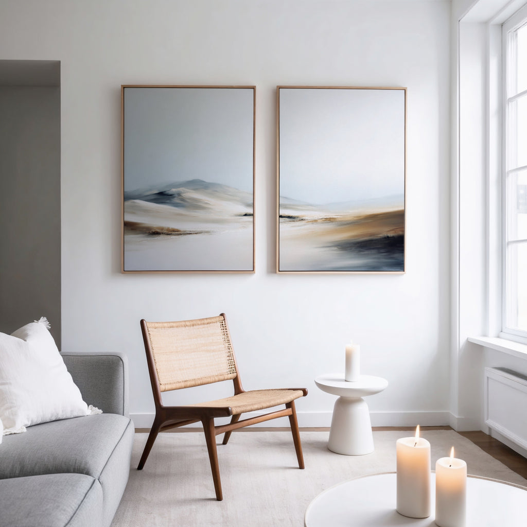 Whispers of the Frostlands – Set of 2 Canvas Prints set of 2 – beige and white landscape canvas wall art by Aspire Prints
