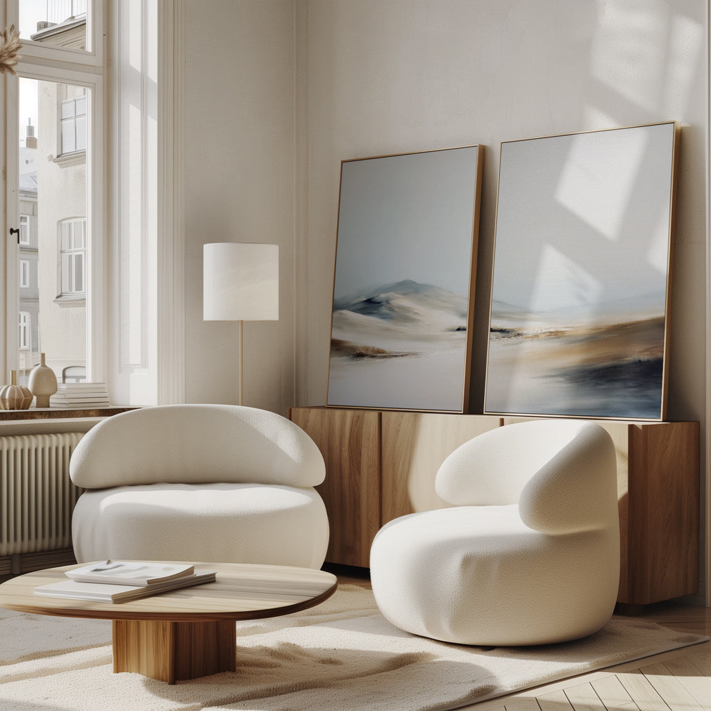 Whispers of the Frostlands – Set of 2 Canvas Prints set of 2 – beige and white landscape canvas wall art by Aspire Prints