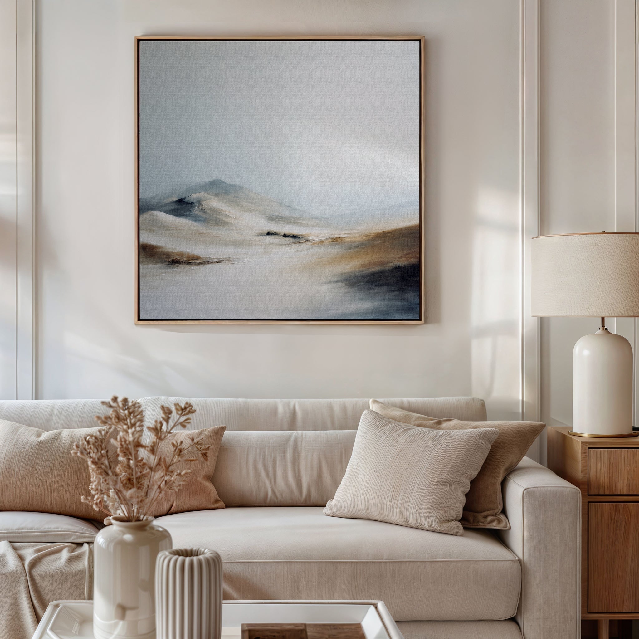 Whispers of the Frostfields Canvas Print – beige and white landscape canvas wall art print by Aspire Prints