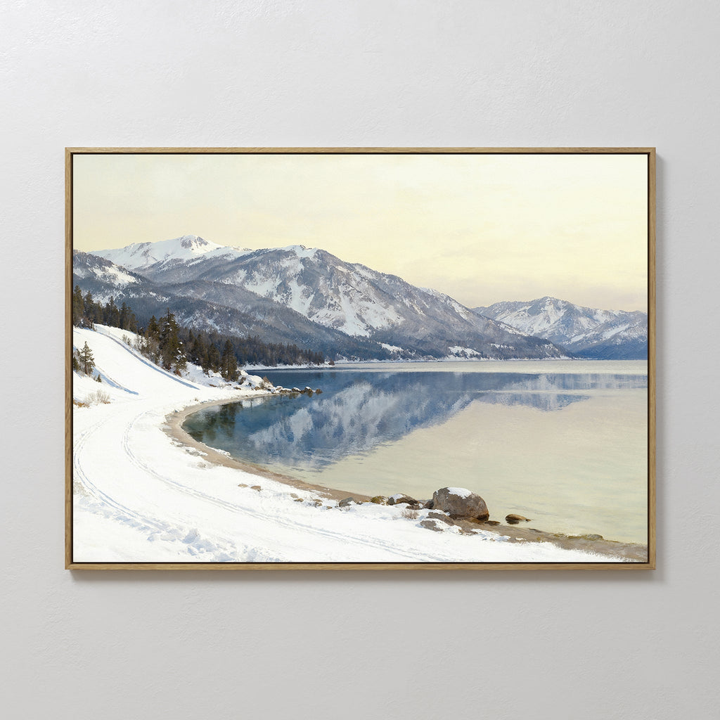 Silent Peaks at Glasswater – blue vintage canvas wall art print by Aspire Prints