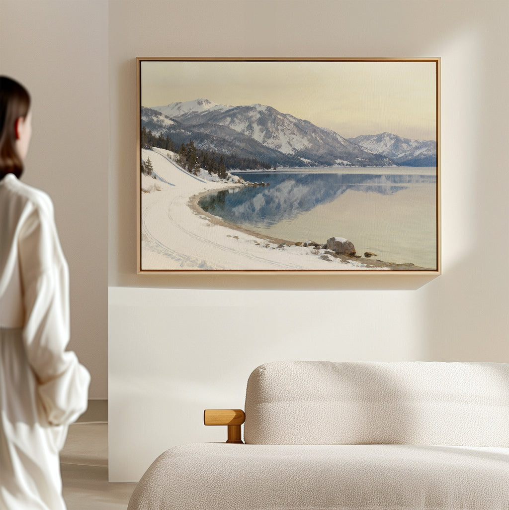 Silent Peaks at Glasswater – blue vintage canvas wall art print by Aspire Prints