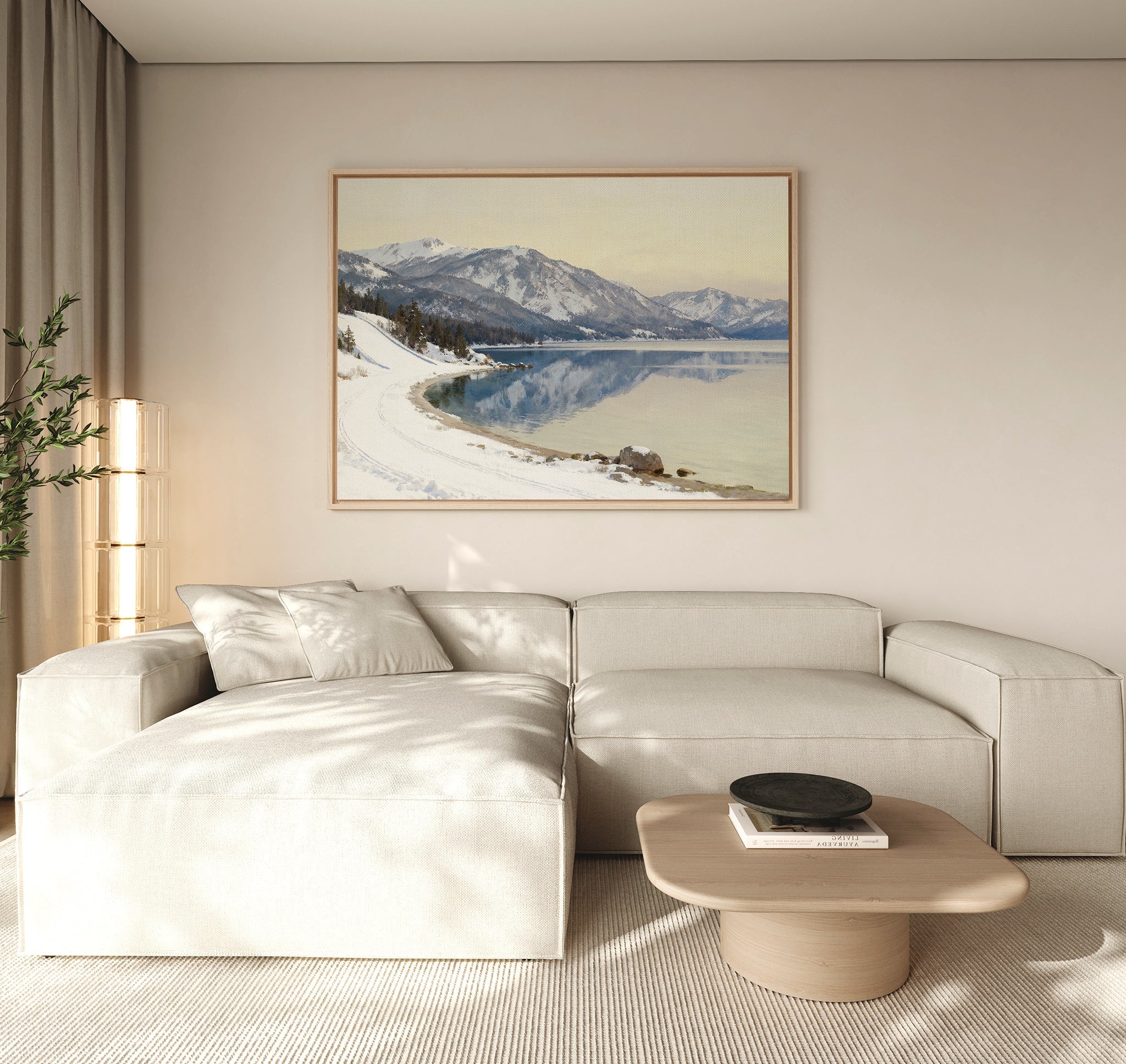 Silent Peaks at Glasswater – blue vintage canvas wall art print by Aspire Prints